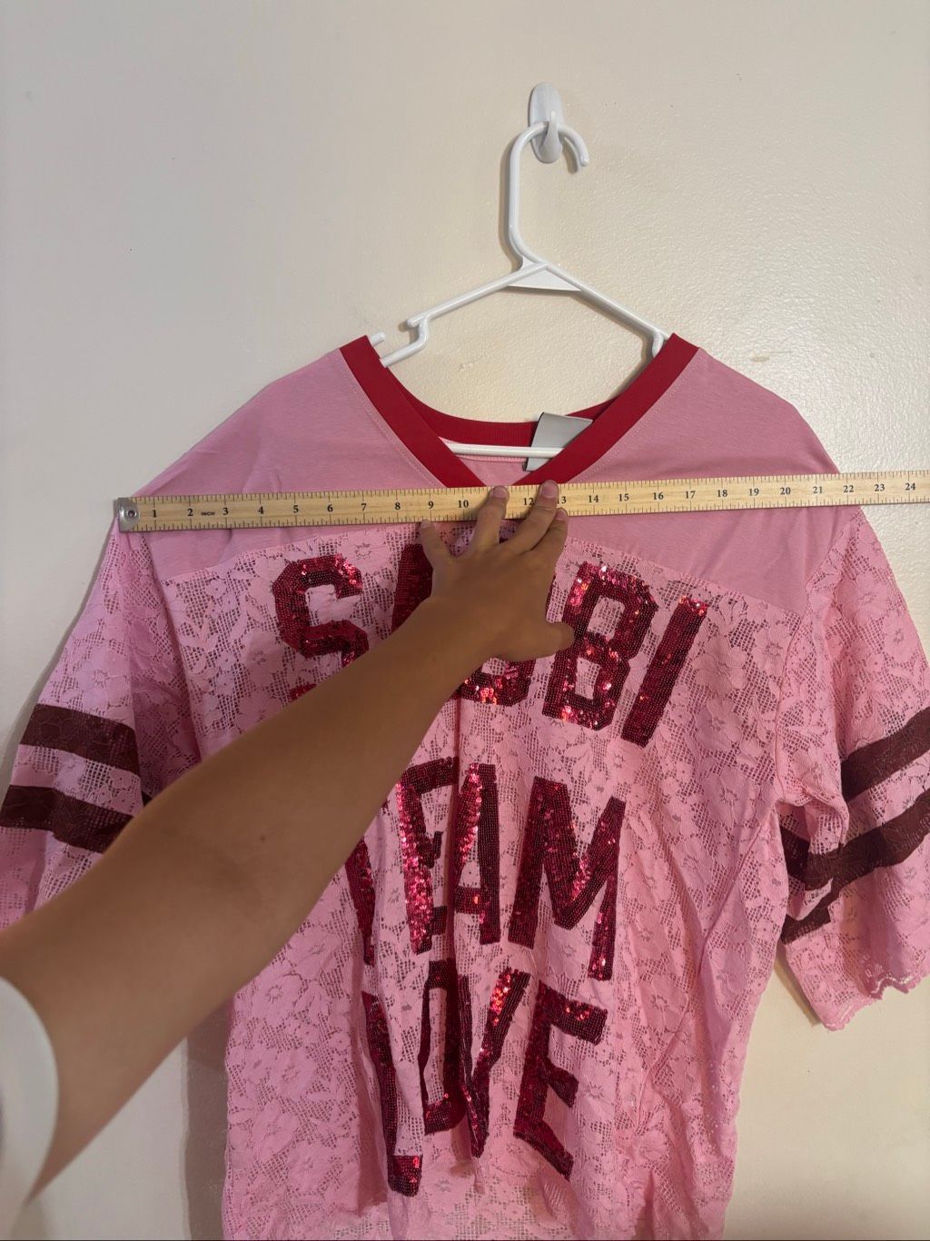 Nwot Sabbi The Lace Varsity Sequin Cotton Candy Oversized Jersey Women's Xxs — image 3 of 8